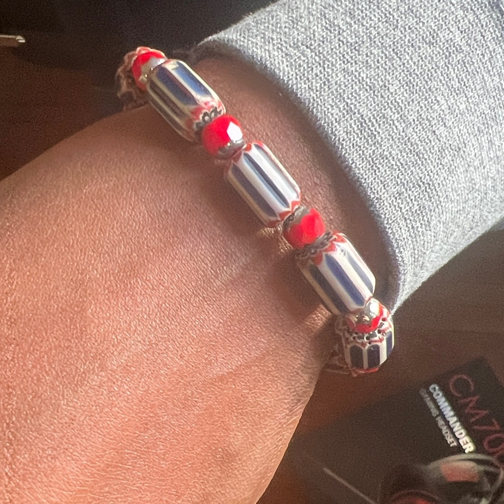 Red, Blue, and Silver Beaded Bracelet made by Bauxed In